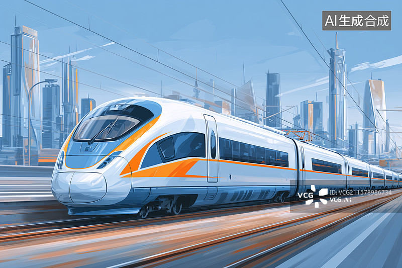 【AI数字艺术】飞驰的高铁插画图片素材