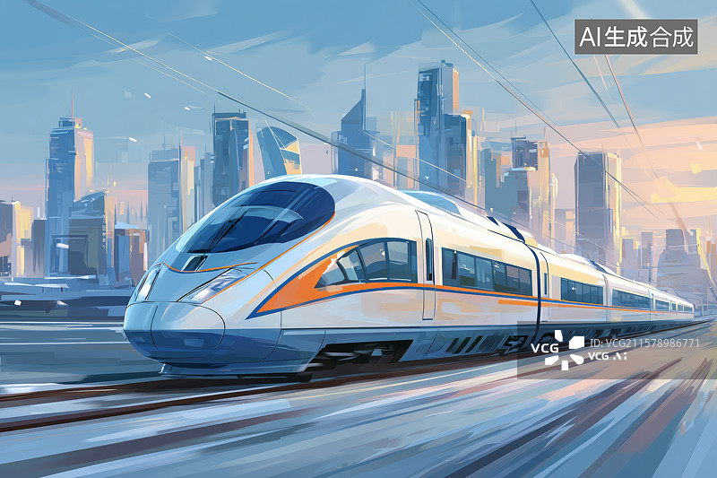 【AI数字艺术】飞驰的高铁插画图片素材