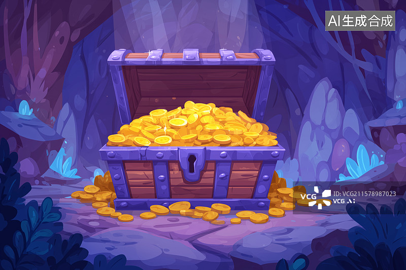 【AI数字艺术】游戏宝藏金币宝箱图片素材
