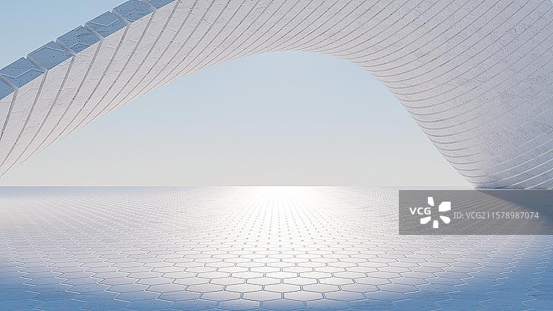 极简主义建筑的宁静空间 空旷露台的现代几何美学 3D现代城市建筑及广场空地背景图图片素材