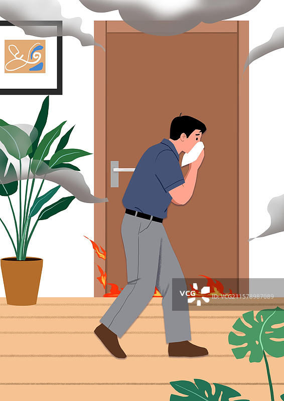 火灾现场逃生的男子图片素材