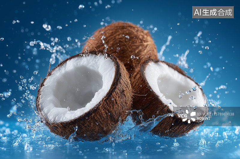 【AI数字艺术】新鲜饱满椰子果肉多汁水果特写素材图片素材