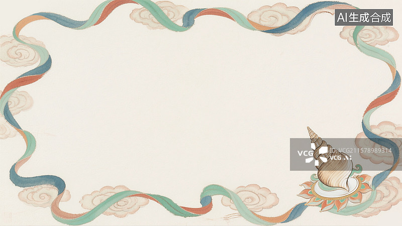 【AI数字艺术】水墨画敦煌风格佛家法器法螺背景最大图片素材