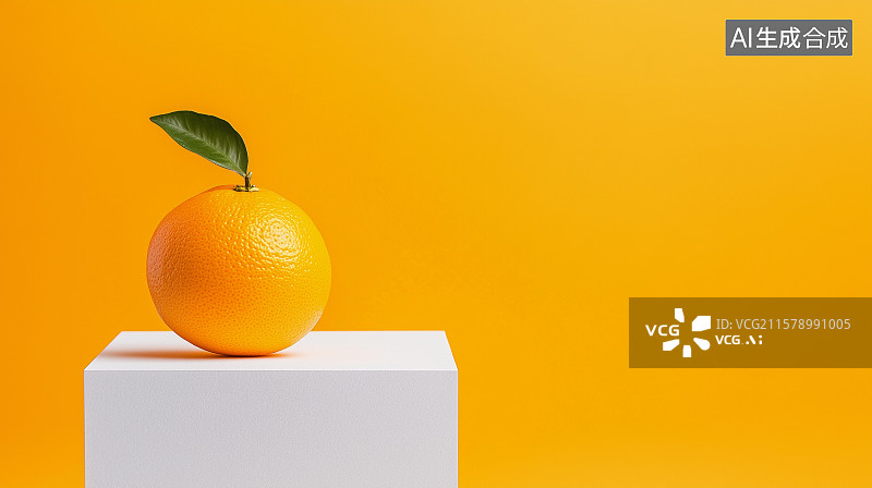 【AI数字艺术】新鲜橙子摆放在白色的展示台上图片素材
