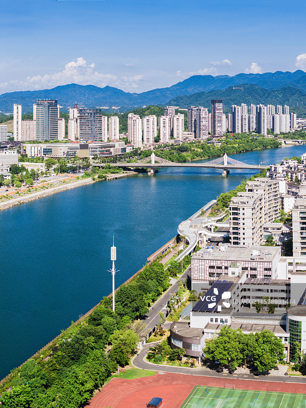 常山县常山港两岸城市风光航拍图片素材