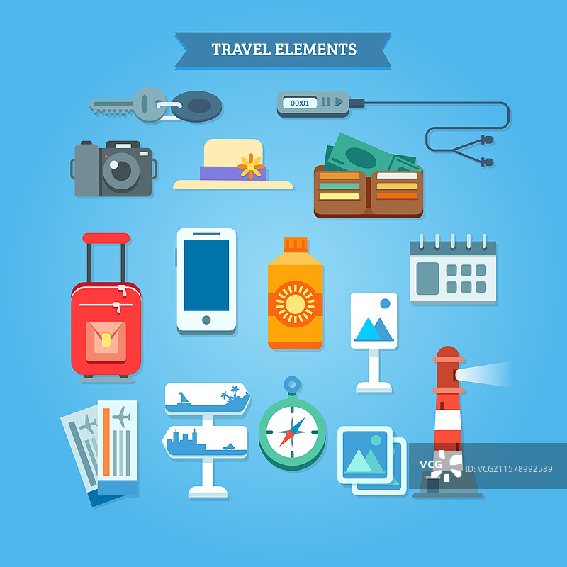平面设计的旅行元素集合图片素材