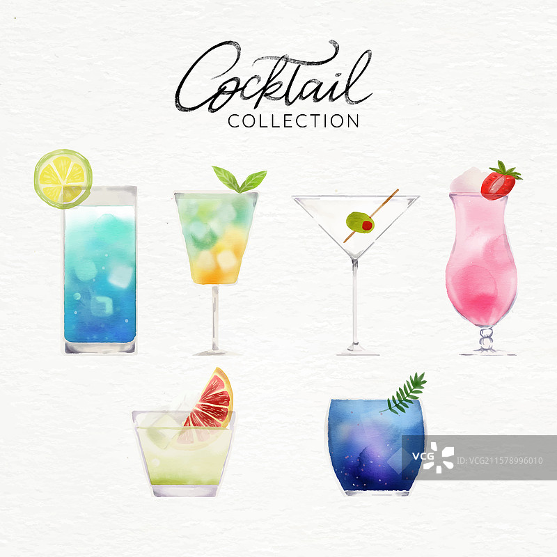 热带鸡尾酒系列水彩风格图片素材