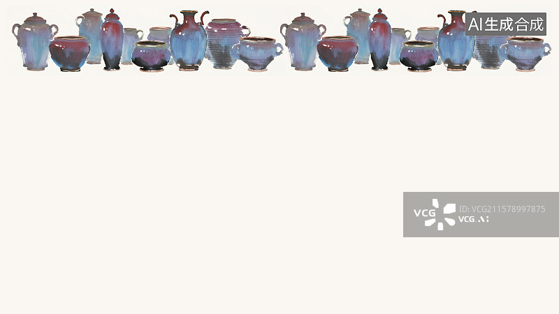 【AI数字艺术】复古中国风水墨画居上背景，钧窑瓷器蓝紫色渐变釉色窑变艺术效果纹理五大名瓷新国风陶瓷罐子瓶子摆件工艺品图片素材