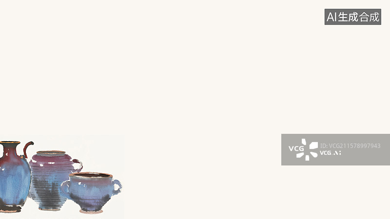 【AI数字艺术】复古中国风水墨画左下背景，钧窑瓷器蓝紫色渐变釉色窑变艺术效果纹理五大名瓷新国风陶瓷罐子瓶子摆件工艺品图片素材