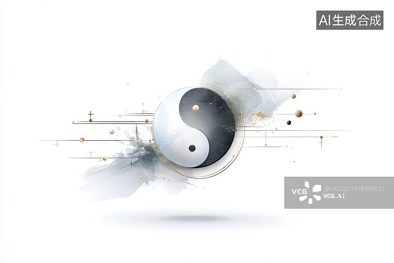 【AI数字艺术】黑白太极线条圆点艺术图图片素材