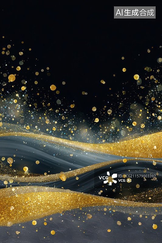 【AI数字艺术】黑色背景金色流光艺术图图片素材
