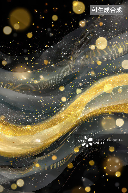【AI数字艺术】黑色背景金色流光艺术图图片素材
