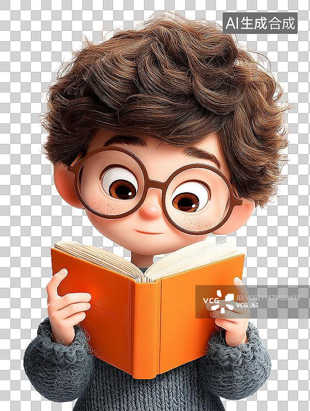 【AI数字艺术】一个看书的男孩图片素材