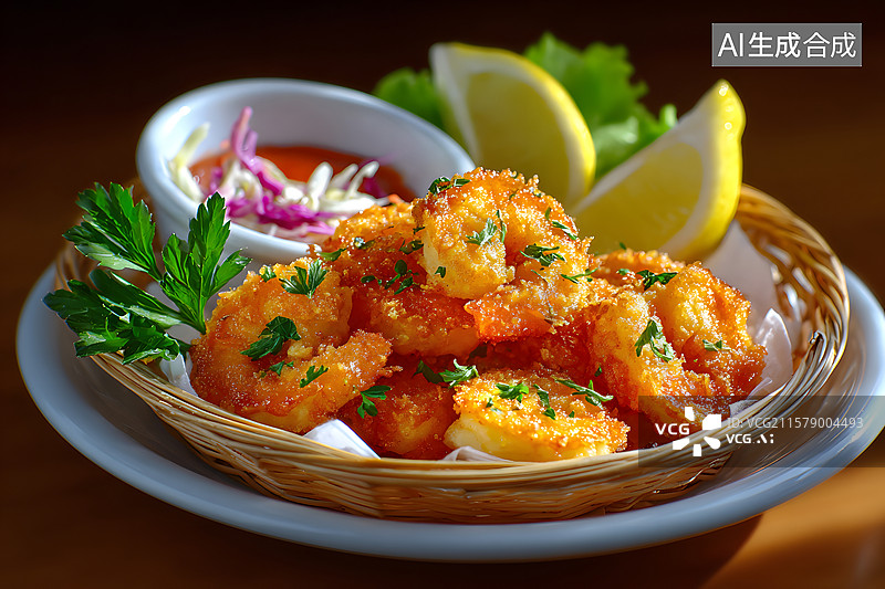 【AI数字艺术】健康午餐的油炸虾食物插图图片素材
