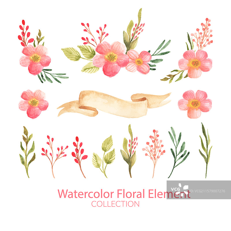 可爱的水彩花卉元素组合图片素材