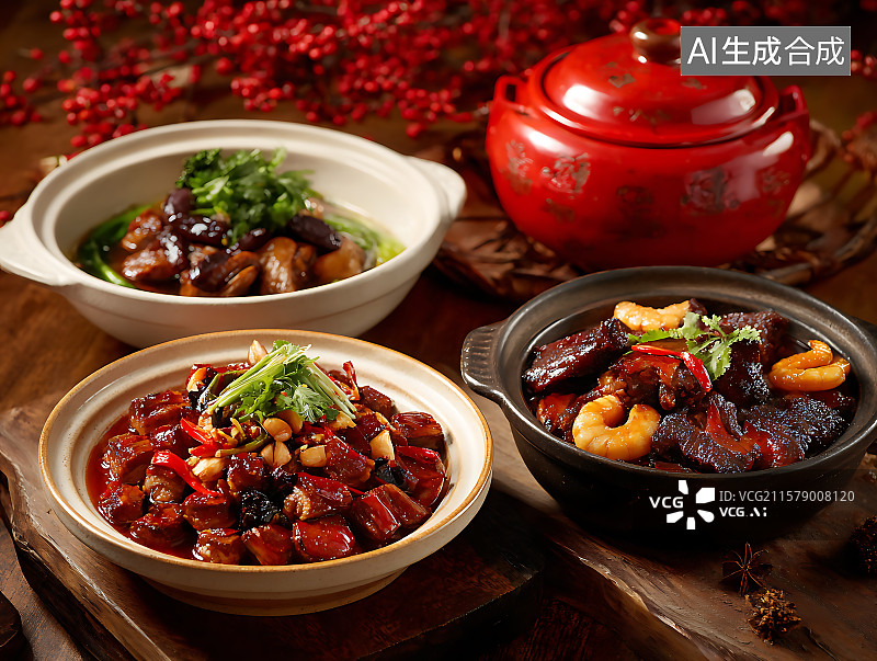 【AI数字艺术】中国传统菜肴春节年夜饭满汉全席宴席图片素材