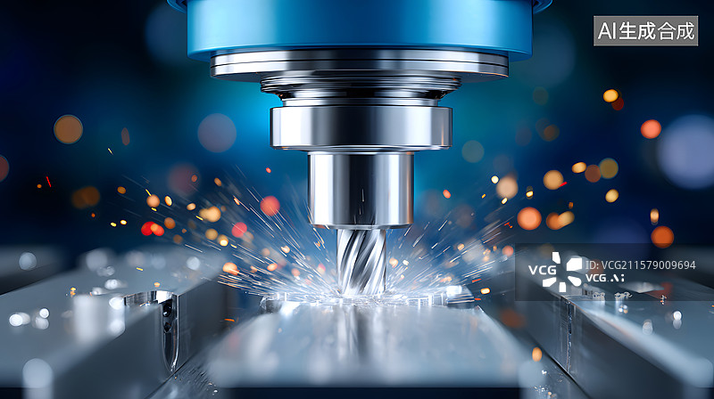 【AI数字艺术】五轴数控加工中铝制零件特写图图片素材