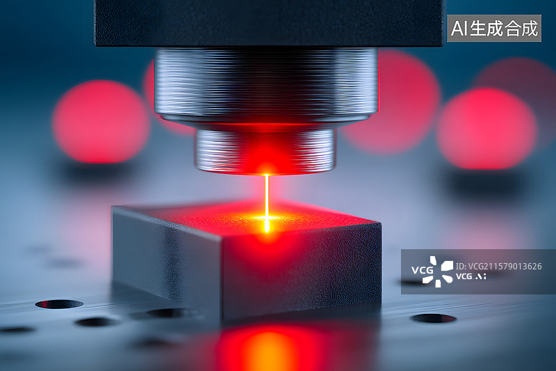 【AI数字艺术】红色激光实验的工业技术背景图片素材