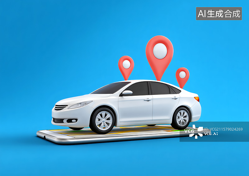 【AI数字艺术】手机地图和汽车组合图片素材