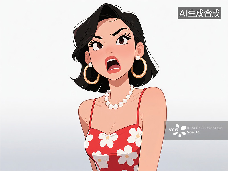 【AI数字艺术】夸张卡通漫画风格的亚洲女性全身像图片素材