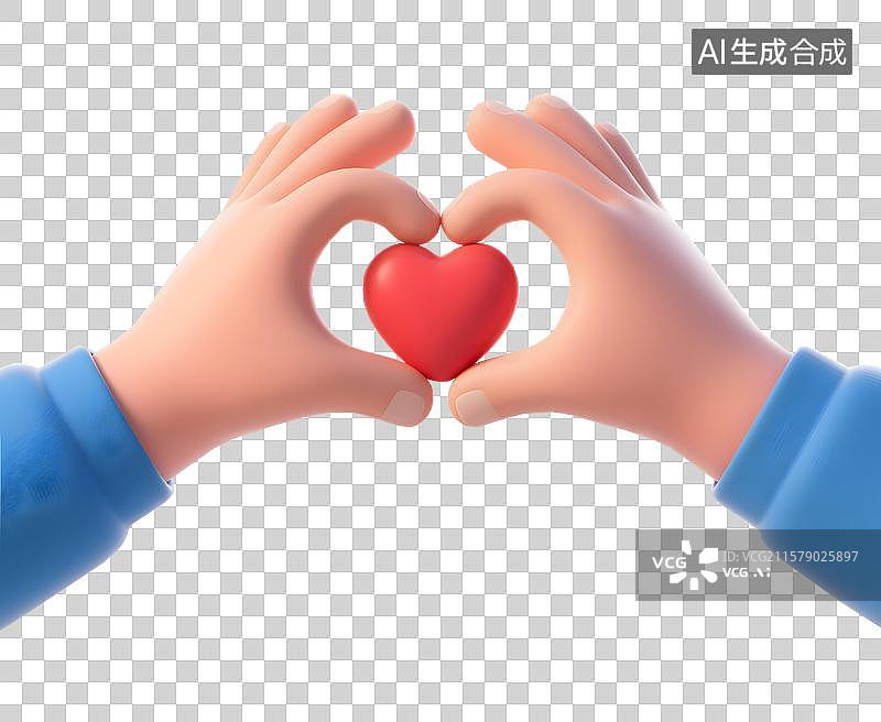 【AI数字艺术】3D双手拿着一颗红色爱心图片素材