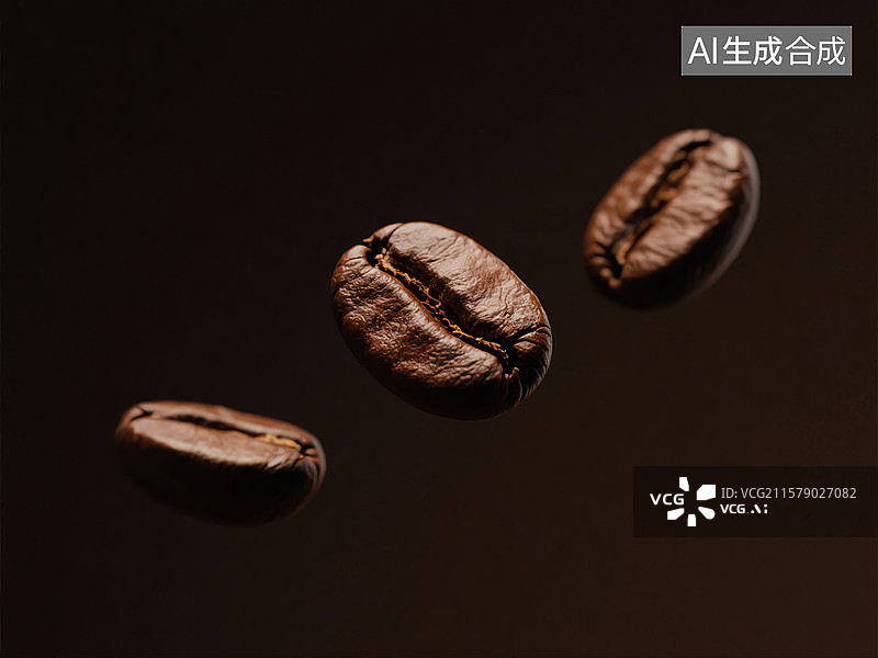 【AI数字艺术】咖啡背景中漂浮的咖啡豆图片素材