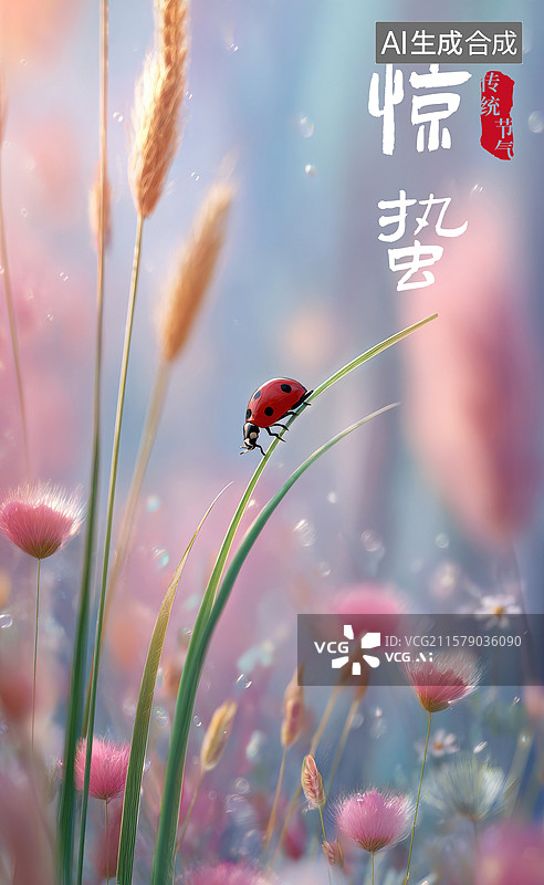 【AI数字艺术】一只瓢虫坐在一片绿叶上图片素材