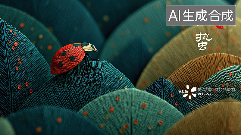 【AI数字艺术】一只瓢虫在叶子上图片素材