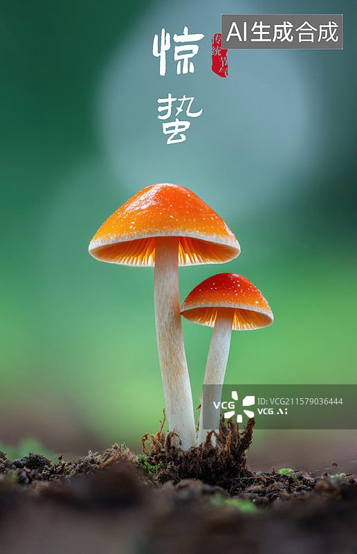 【AI数字艺术】两个带有白色斑点的橙色蘑菇图片素材