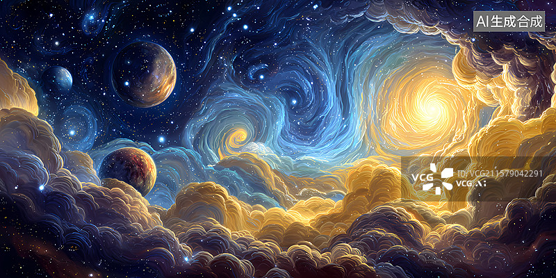 【AI数字艺术】星空与云海的奇幻交汇图片素材