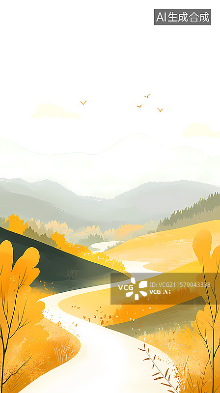 【AI数字艺术】秋季风景插画图片素材