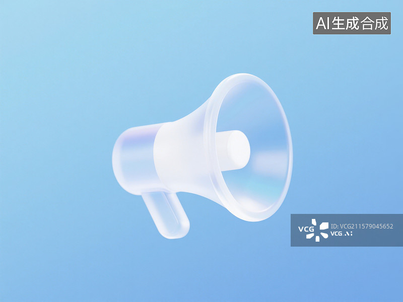 【AI数字艺术】3D渲染蓝白色透明磨砂质感扩音器喇叭图标图片素材