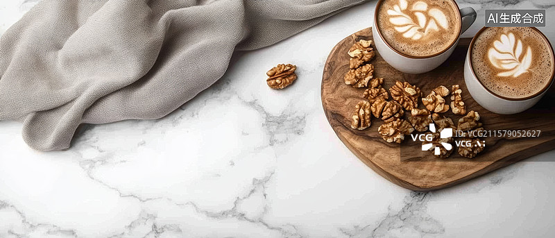 【AI数字艺术】咖啡核桃轻食摆盘场景图片素材