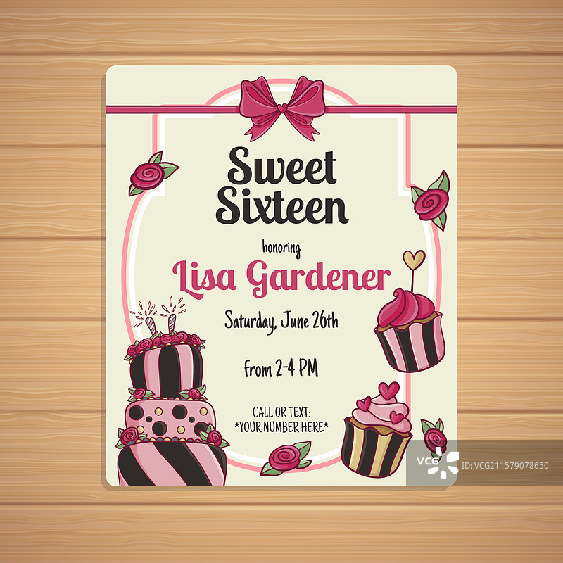 手绘的十六岁生日蛋糕贺卡图片素材