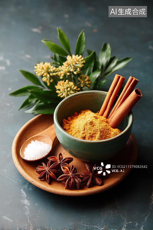 【AI数字艺术】深色背景下的五彩香料图片素材