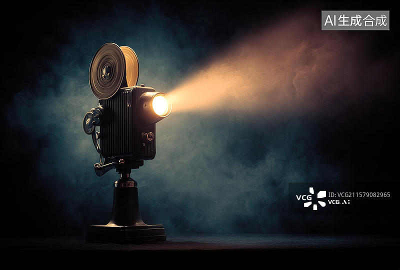 【AI数字艺术】复古电影放映机投射光束图片素材
