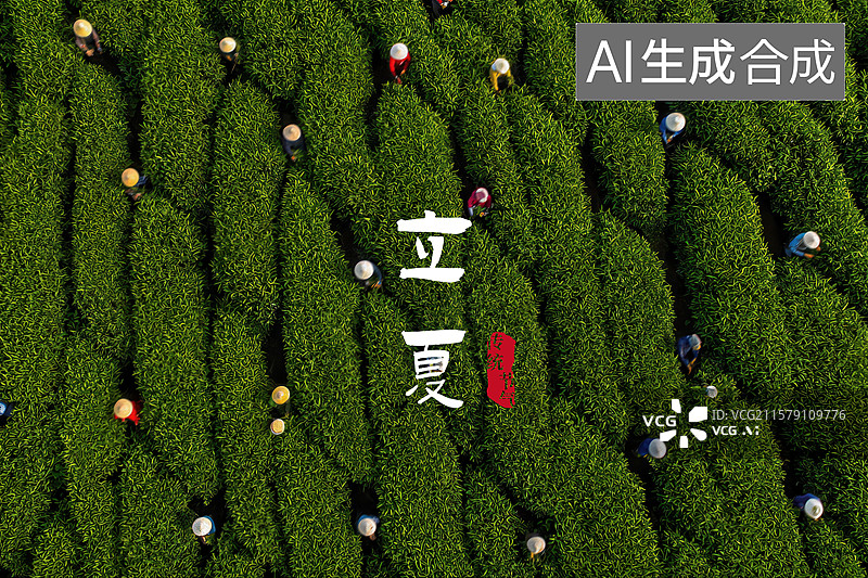 【AI数字艺术】一群人在一片绿色植物田里工作图片素材