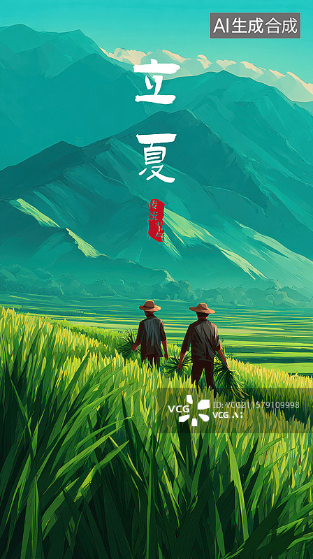 【AI数字艺术】两个男人正在草地上干活图片素材