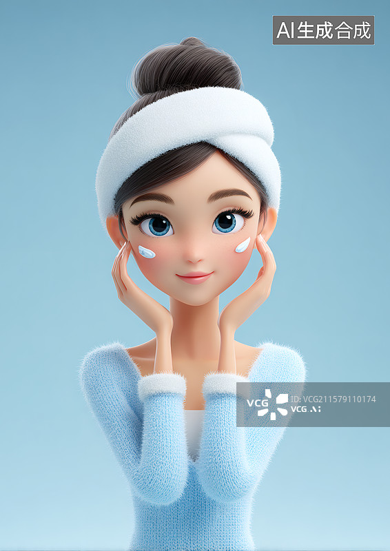 【AI数字艺术】一个女生正在擦护肤品图片素材