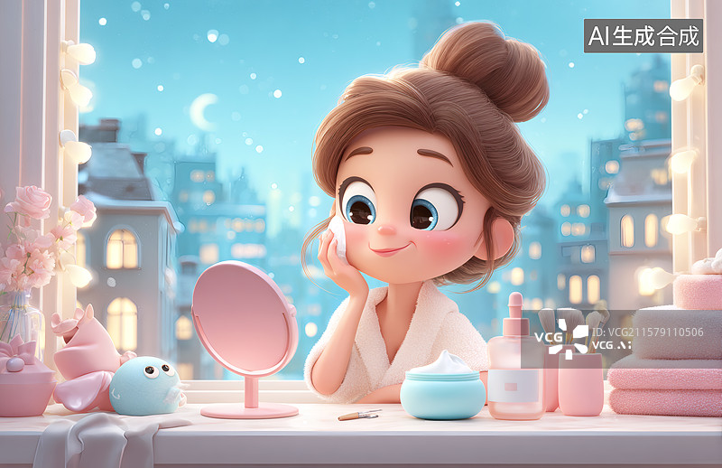 【AI数字艺术】一个可爱的小女孩正在化妆图片素材