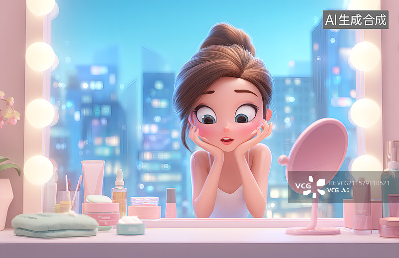 【AI数字艺术】一个可爱的小女孩正在化妆图片素材