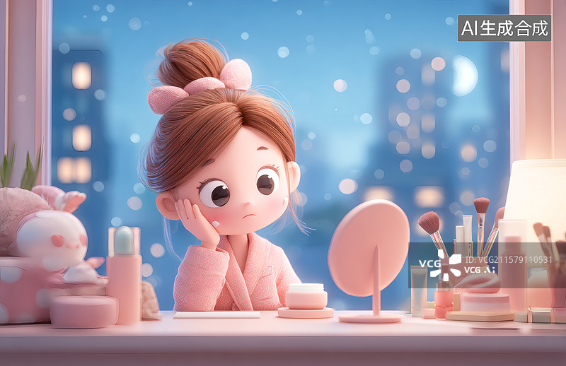 【AI数字艺术】一个可爱的小女孩正在化妆图片素材