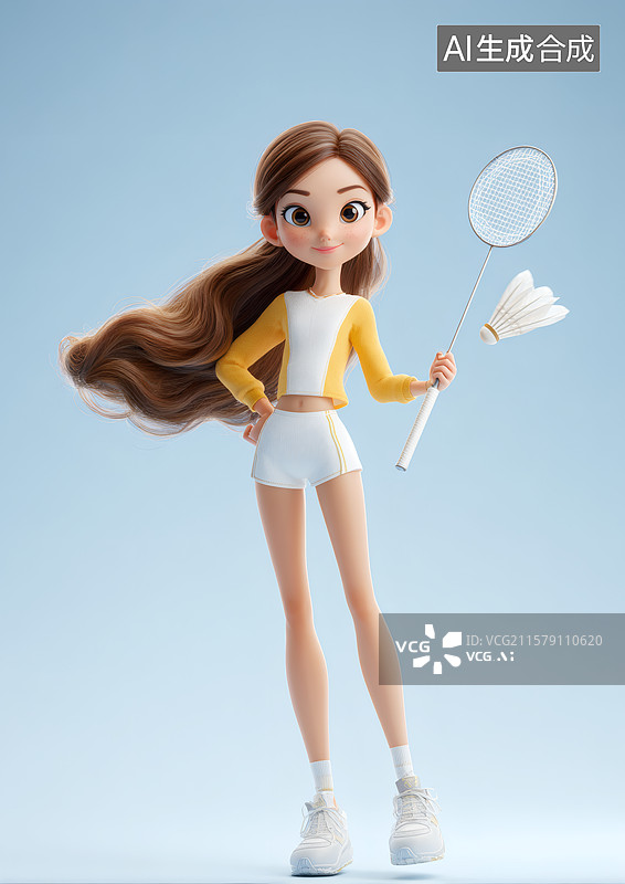 【AI数字艺术】一个女生手里拿着羽毛球拍图片素材