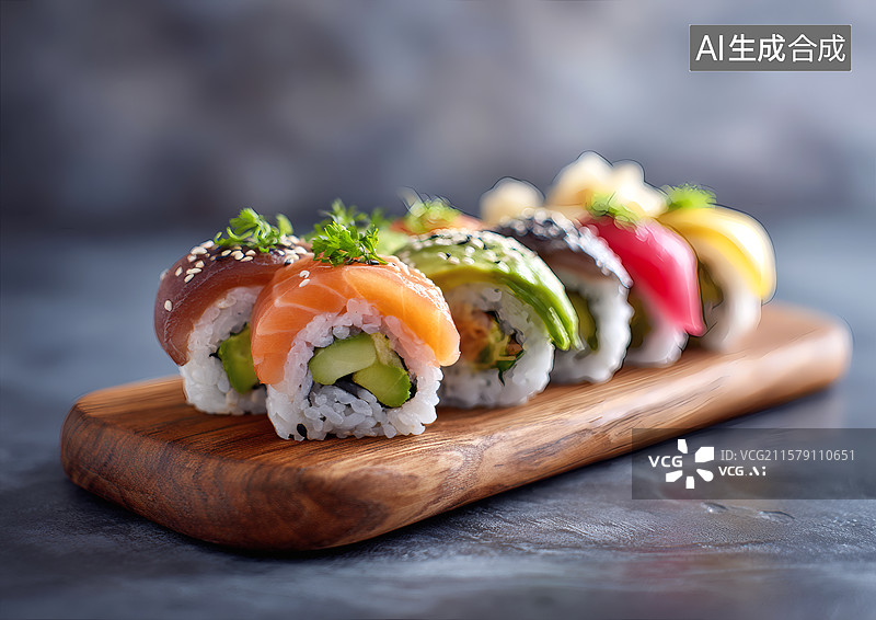 【AI数字艺术】餐盘上美味的寿司图片素材
