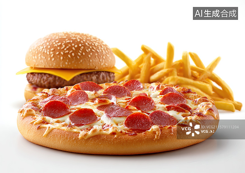 【AI数字艺术】西式快餐披萨汉堡薯条组合图片素材