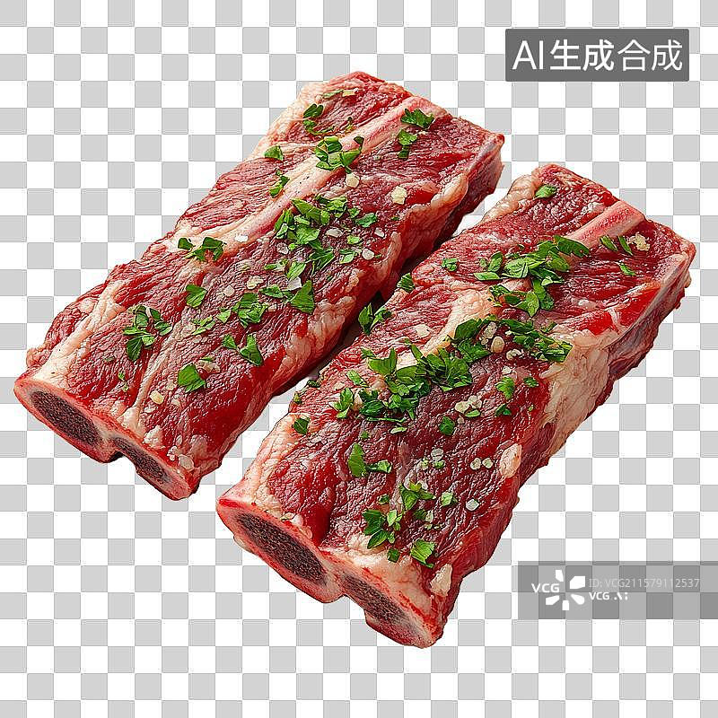 【AI数字艺术】新鲜牛肋排配香草装饰图片素材