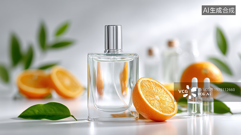 【AI数字艺术】清新橙香香水与天然成分图片素材
