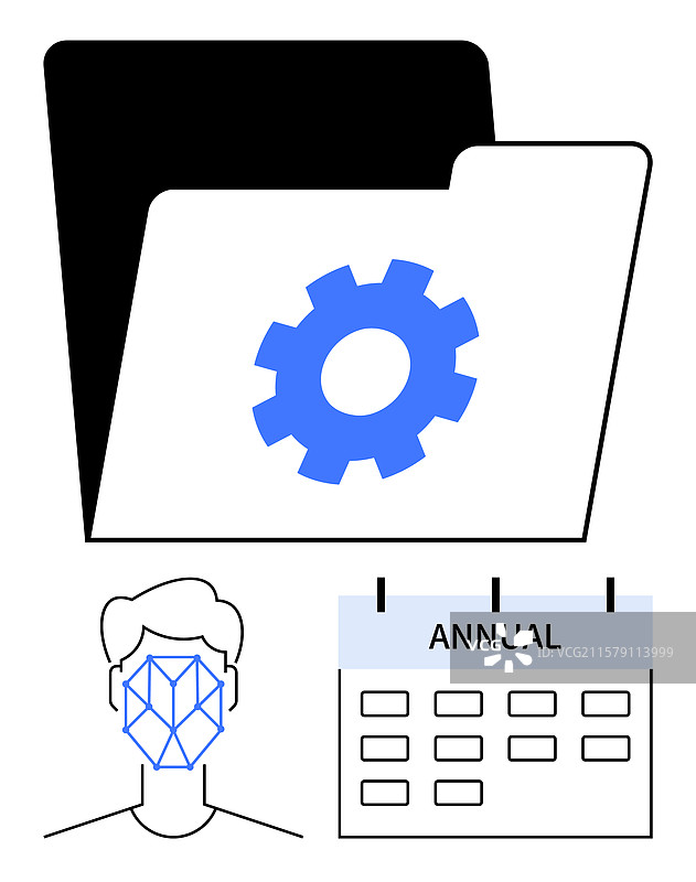 数据管理文件夹与齿轮面部识别图片素材
