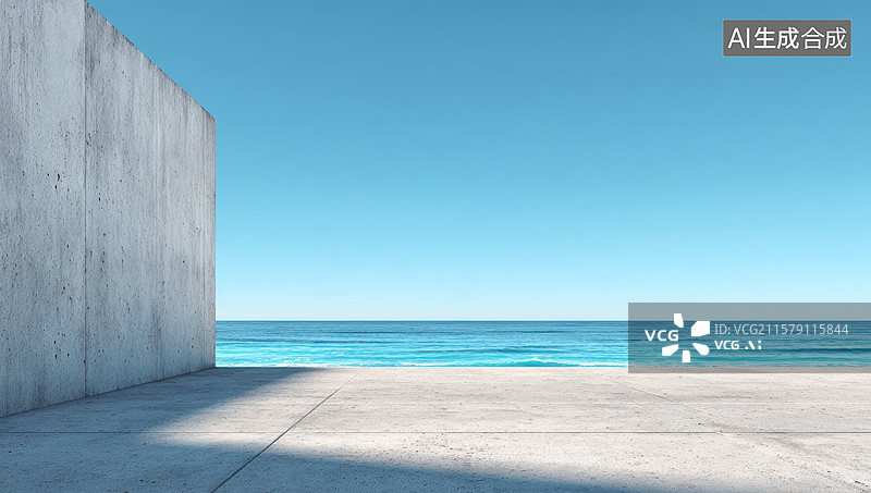 【AI数字艺术】现代混凝土海滩建筑图片素材