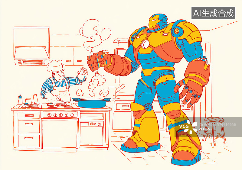 【AI数字艺术】厨房里的超级英雄与厨师图片素材